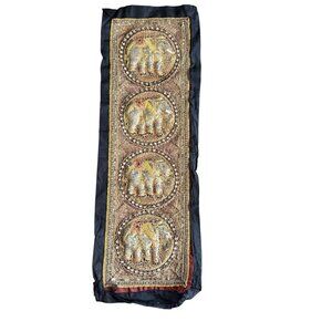 Vintage Embroidered Elephant Textile Wall Hanging Decorative Panel